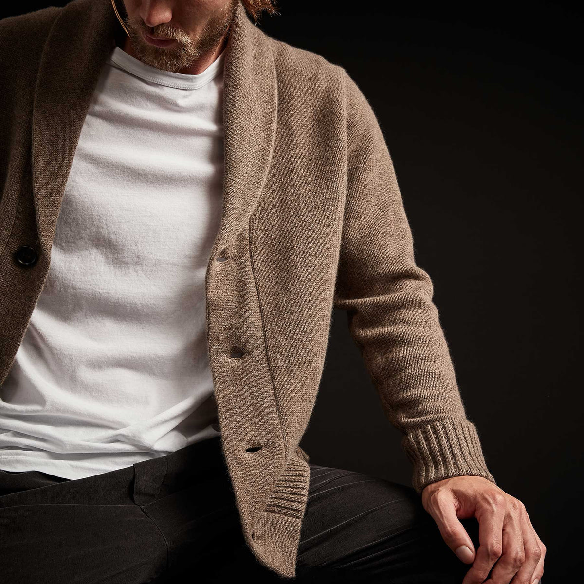 Shawl Collar Button Up Cardigan - Brown Stone | James Perse Los Angeles