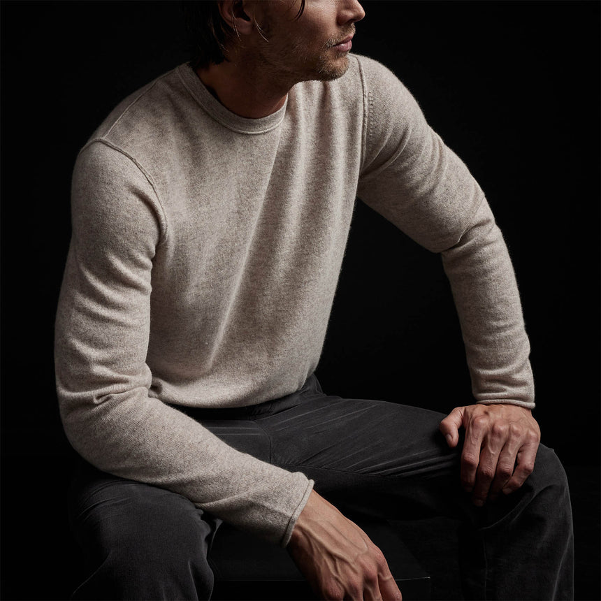 Crew Neck W/ Double Bar Intarsia in Stone | James Perse Los Angeles