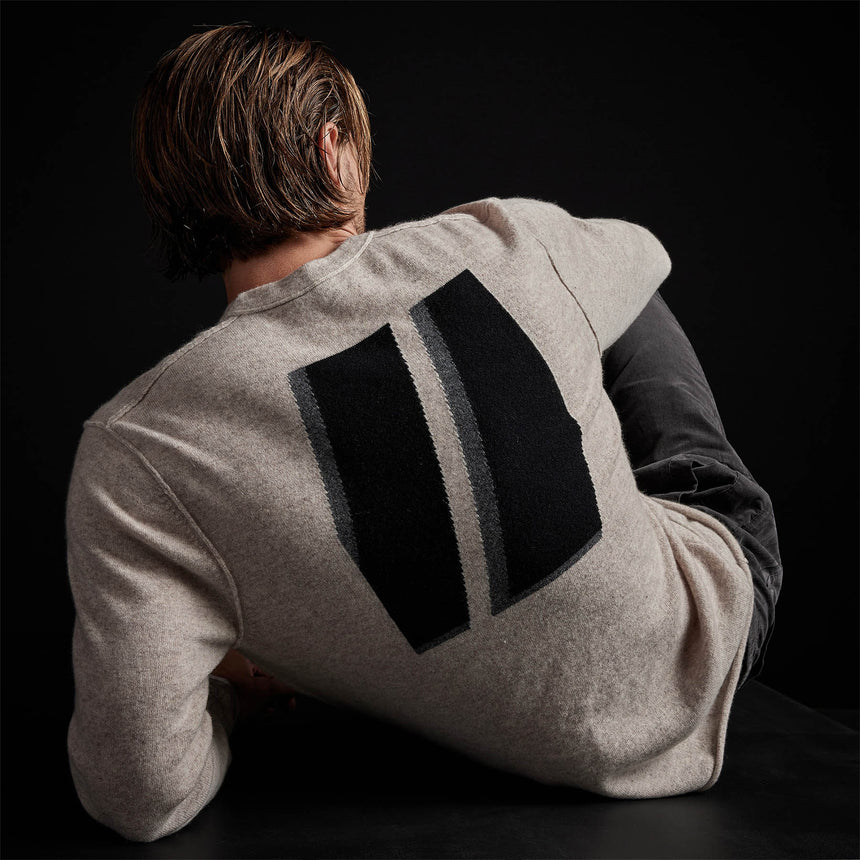 Crew Neck W/ Double Bar Intarsia in Stone | James Perse Los Angeles
