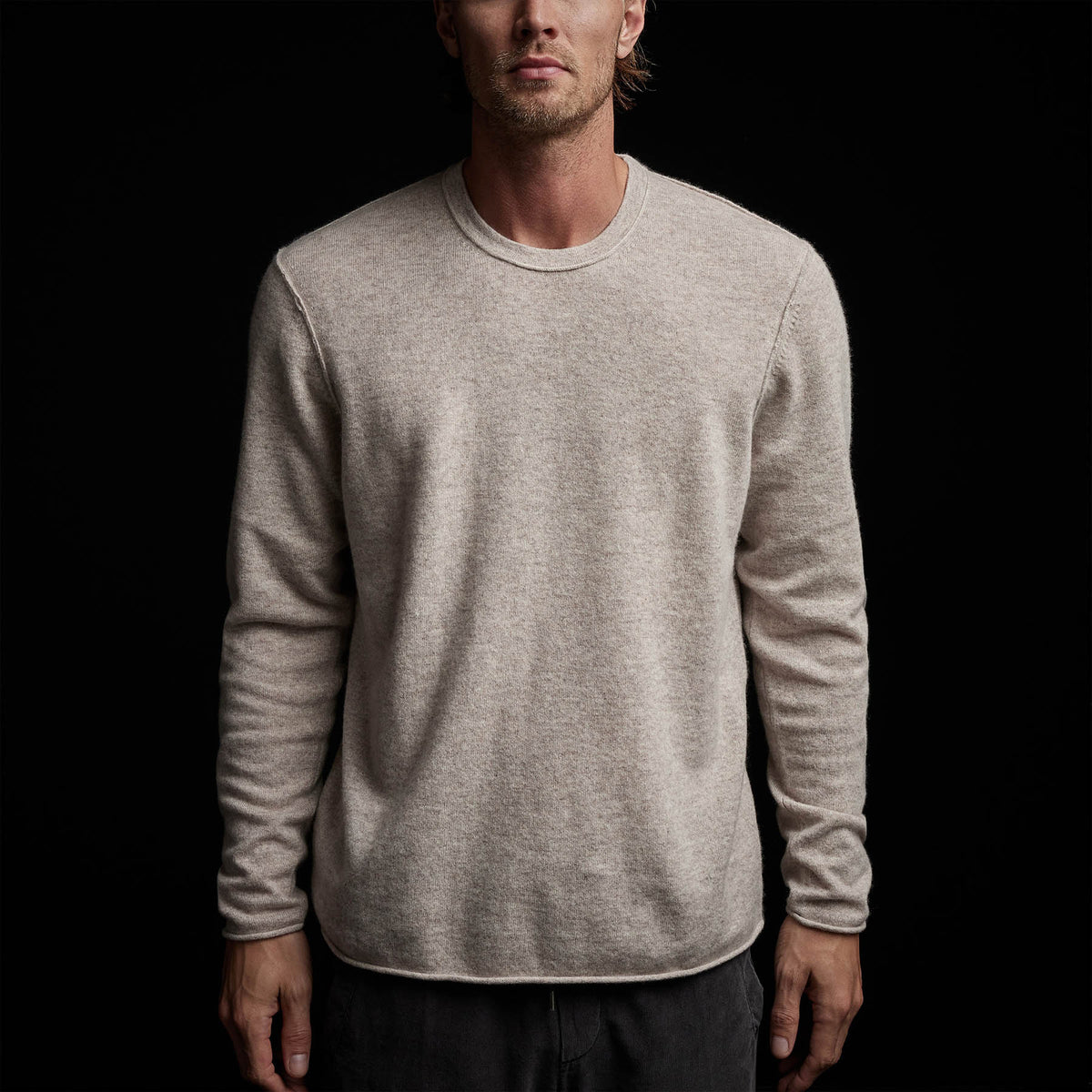 Crew Neck W/ Double Bar Intarsia in Stone | James Perse Los Angeles