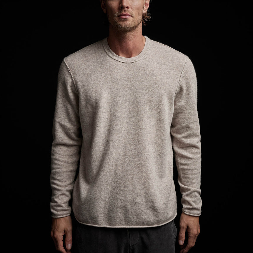 Crew Neck W/ Double Bar Intarsia in Stone | James Perse Los Angeles