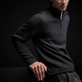 Cashmere Saddle Shldr Half Zip in Anthracite | James Perse Los Angeles