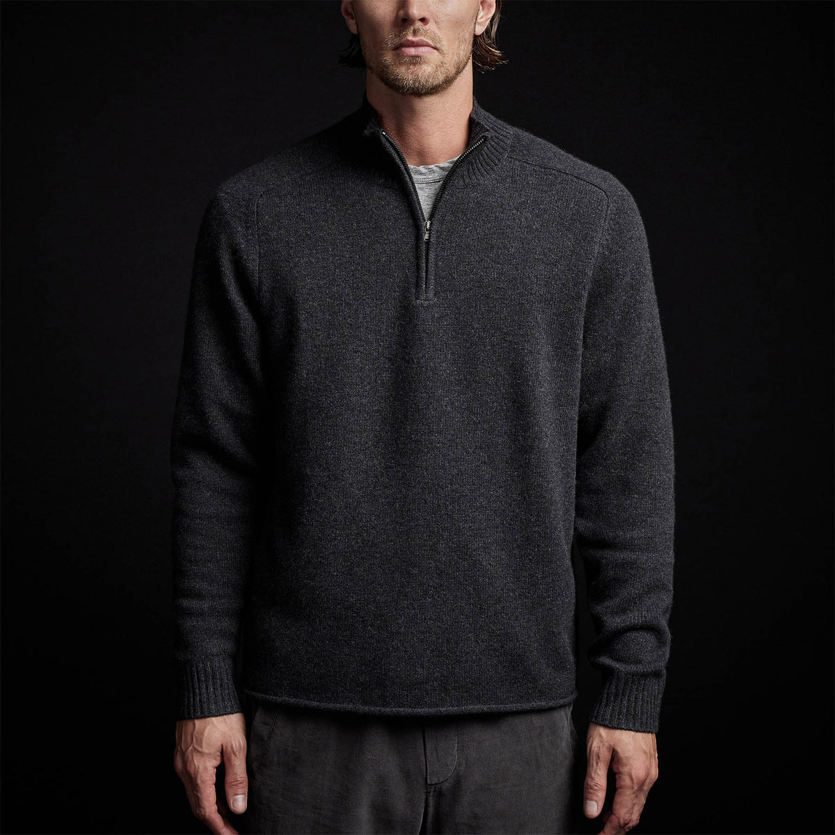 Cashmere Saddle Shldr Half Zip in Anthracite | James Perse Los Angeles
