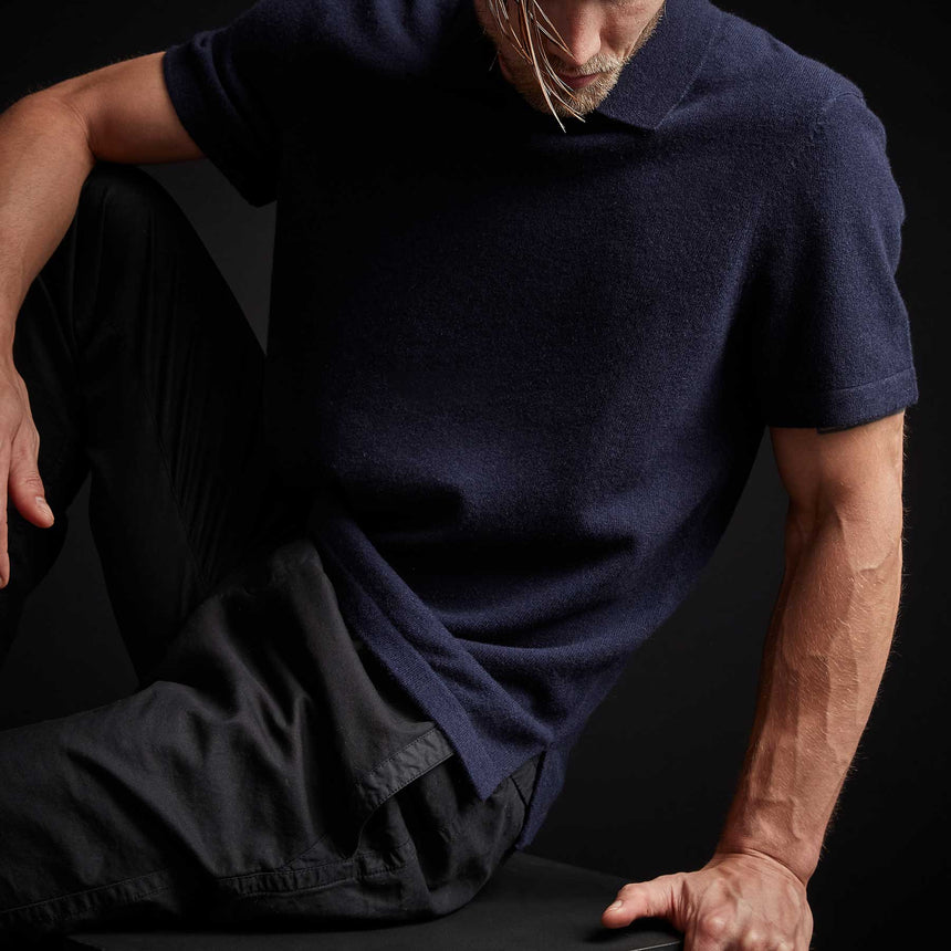 Recycled Cashmere Short Sleeve Polo in Navy Blue | James Perse Los Angeles