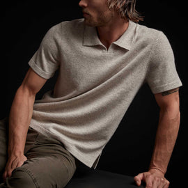 Recycled Cashmere Short Sleeve Polo in Stone | James Perse Los Angeles