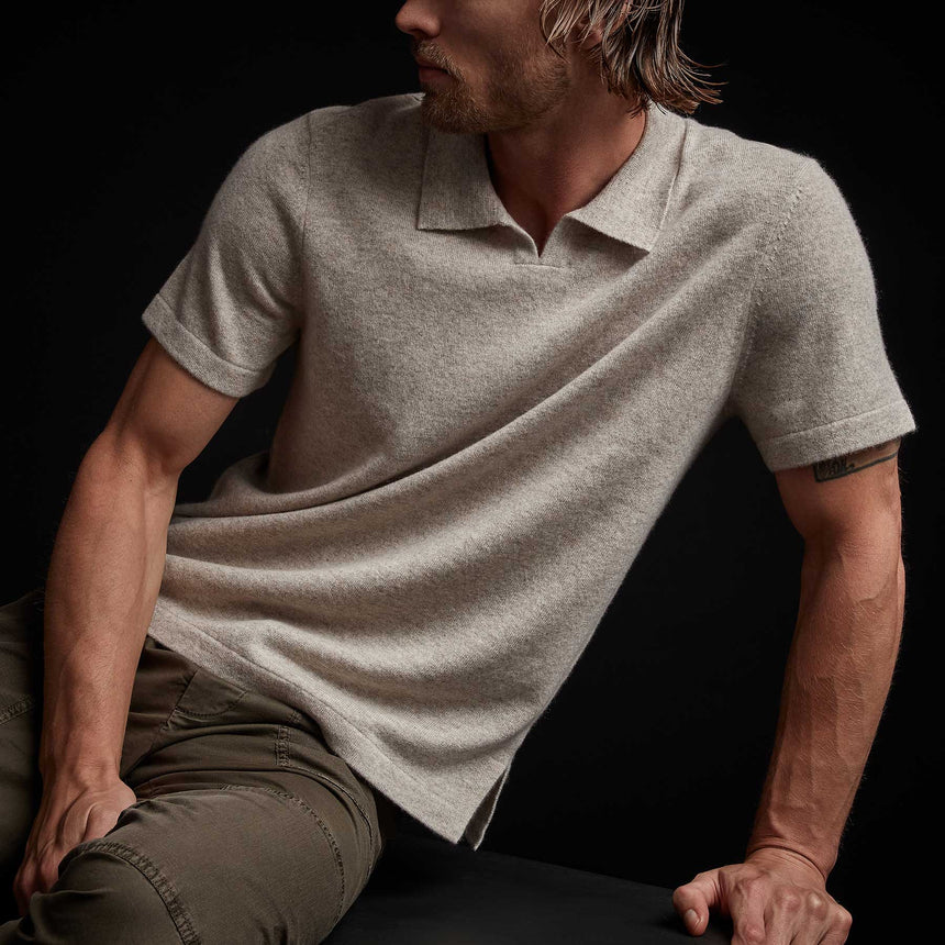 Recycled Cashmere Short Sleeve Polo in Stone | James Perse Los Angeles