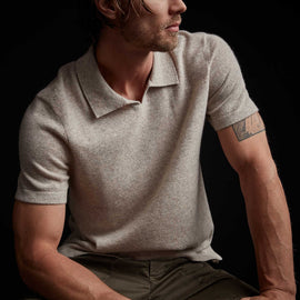 Recycled Cashmere Short Sleeve Polo in Stone | James Perse Los Angeles