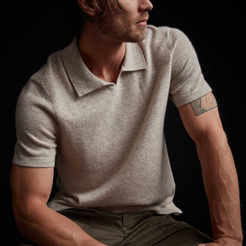 Recycled Cashmere Short Sleeve Polo in Stone | James Perse Los Angeles