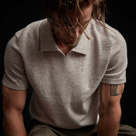 Recycled Cashmere Short Sleeve Polo in Stone | James Perse Los Angeles