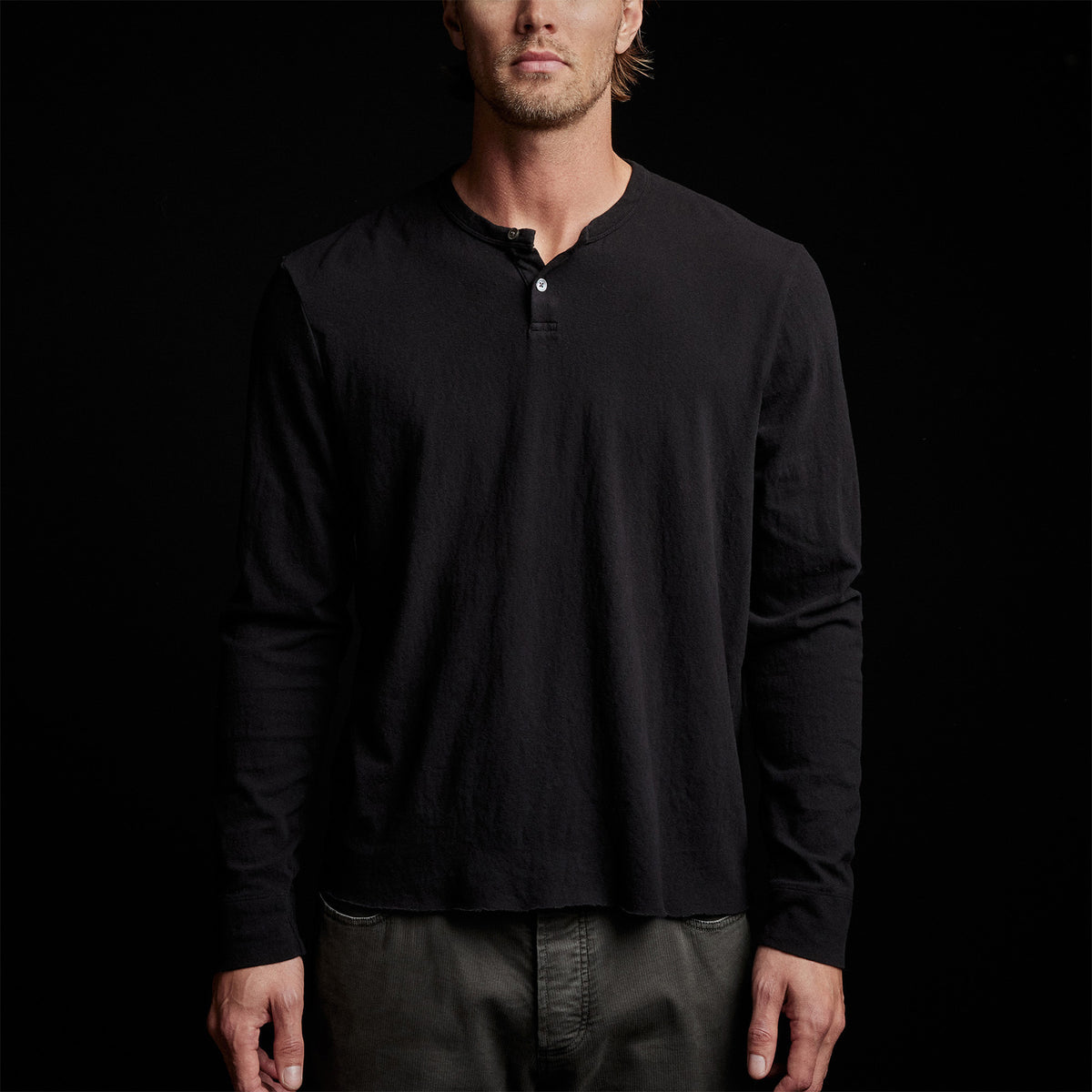 Recycled Brushed Jersey Henley in Black | James Perse Los Angeles 