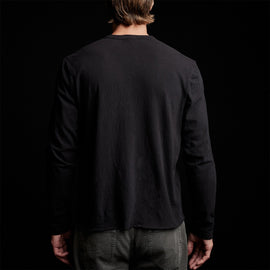 Recycled Brushed Jersey Henley in Black | James Perse Los Angeles 