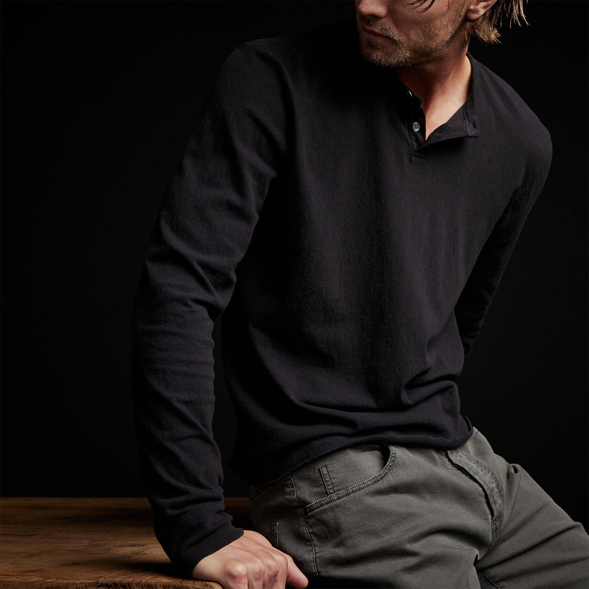 Recycled Brushed Jersey Henley in Black | James Perse Los Angeles 
