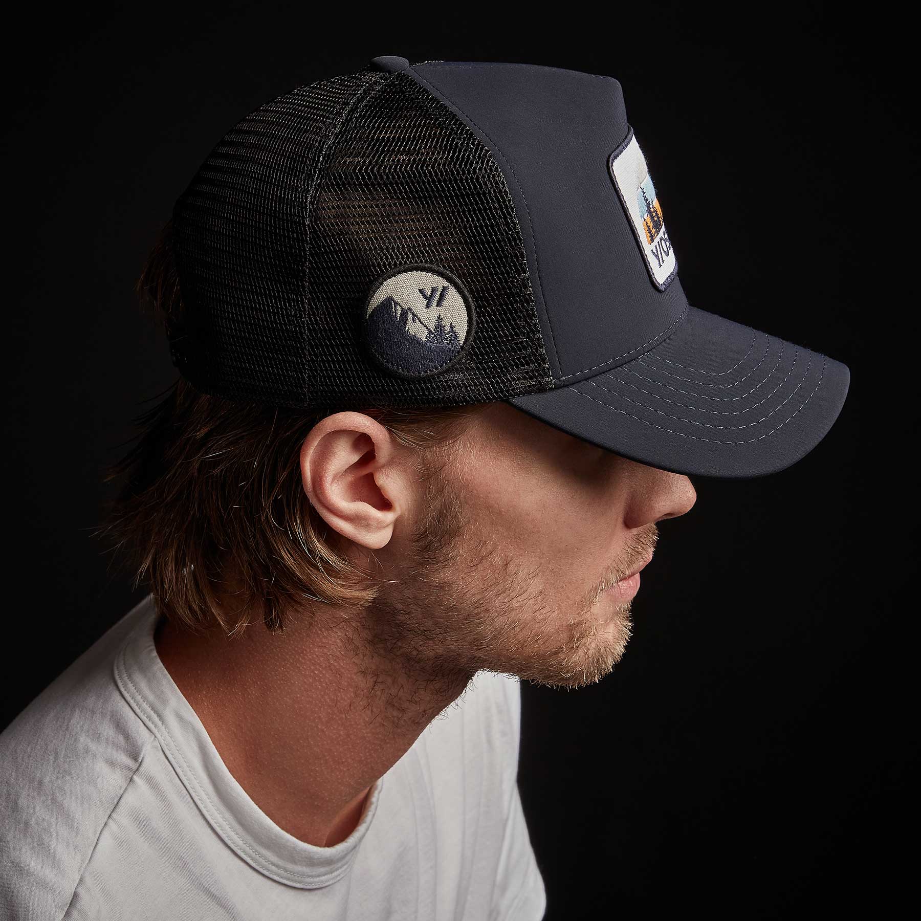 Y/OSEMITE Patch Trucker Hat in Navy | James Perse Los Angeles