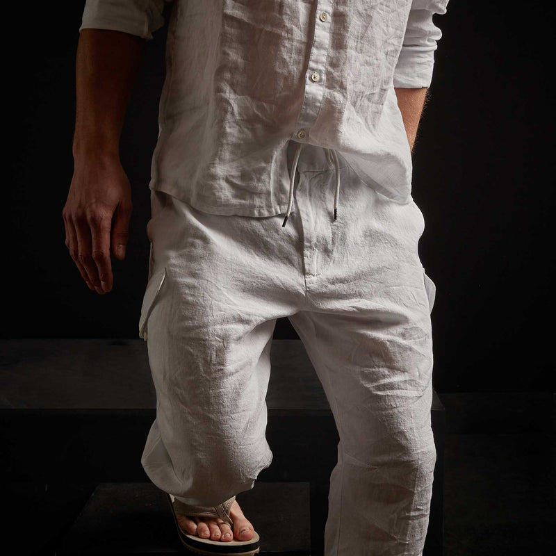 Slub Linen Cargo Pant in White | James Perse Los Angeles