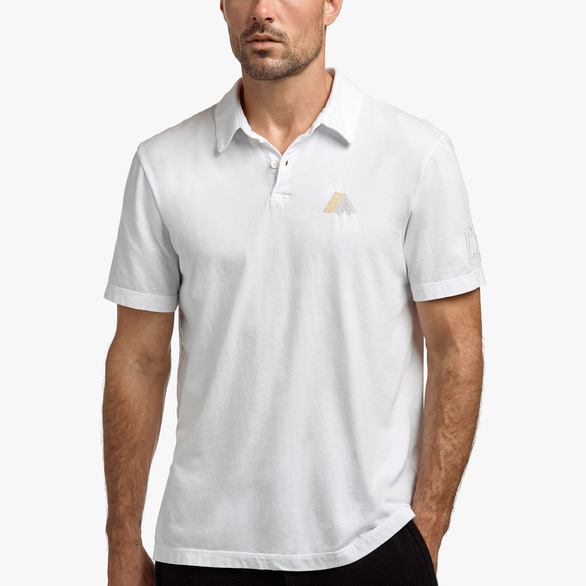 Sueded Jersey Mountain Graphic Polo In White | James Perse Los Angeles