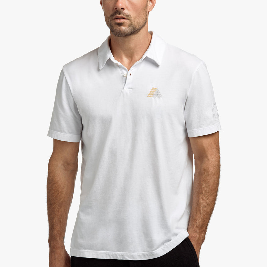 Sueded Jersey Mountain Graphic Polo In White | James Perse Los Angeles