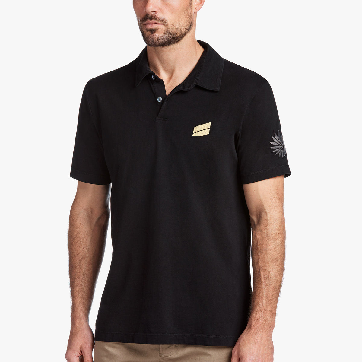 Sueded Jersey Bar Graphic Polo in Black | James Perse Los Angeles