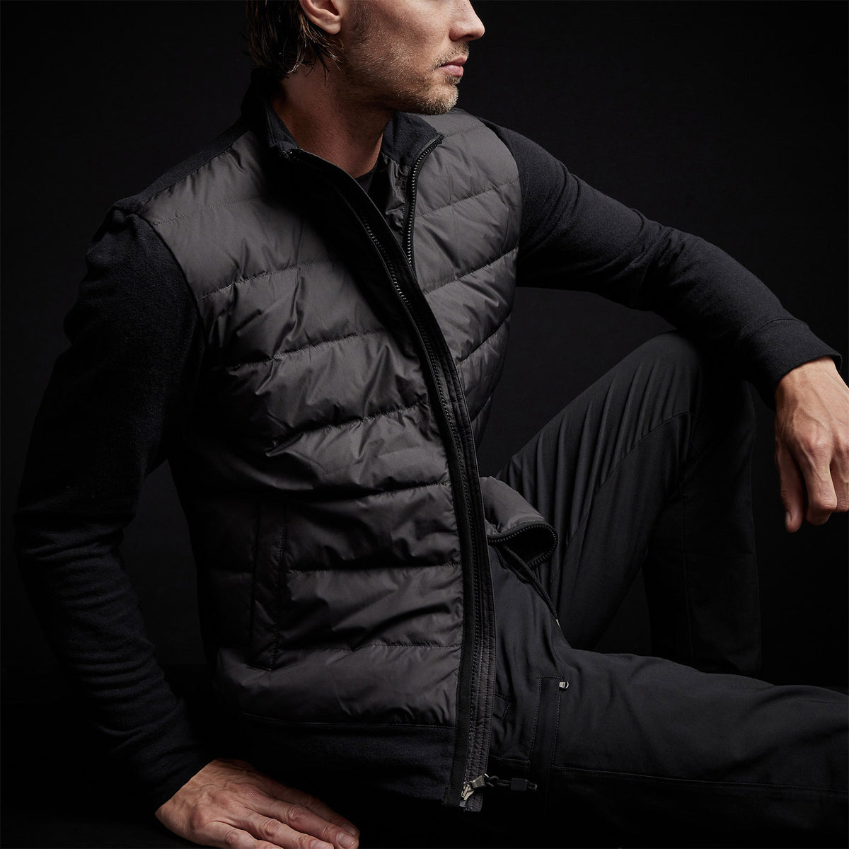 Full Zip Funnel Neck Jacket in Black | James Perse Los Angeles