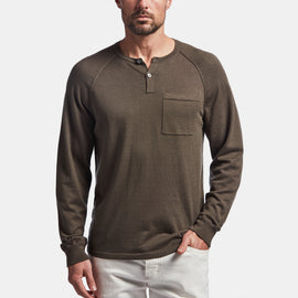 Cotton Cashmere Raglan Henley In Drab | James Perse Los Angeles