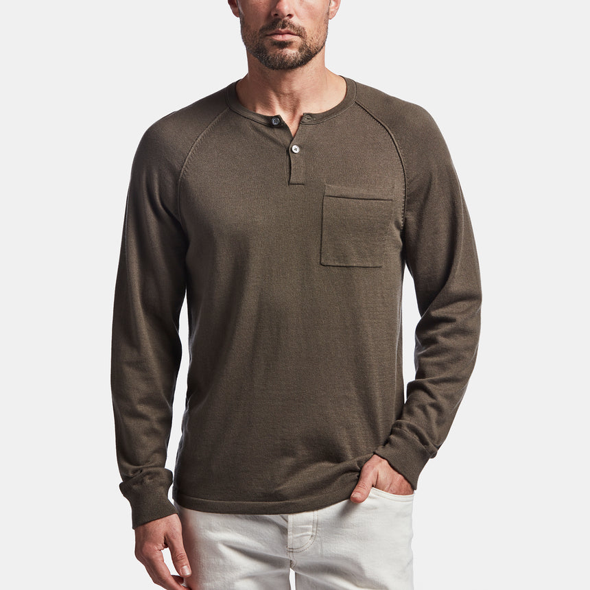 Cotton Cashmere Raglan Henley In Drab | James Perse Los Angeles