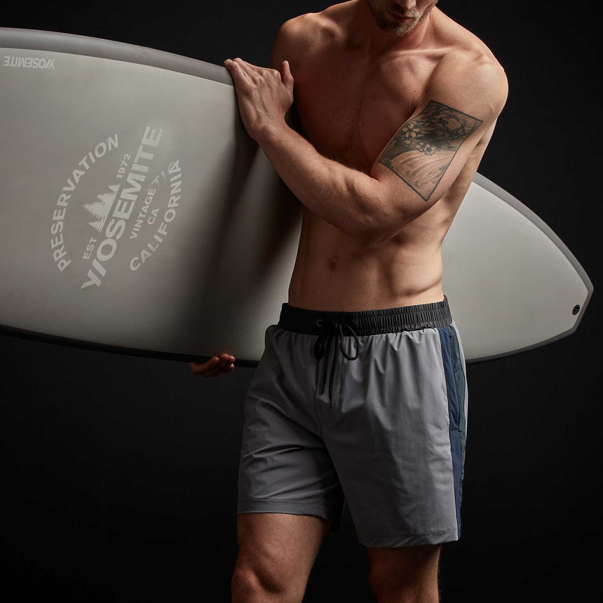 Double Stripe Board Short in Dusk/True Navy/Carbon/Laurel | James Perse Los Angeles