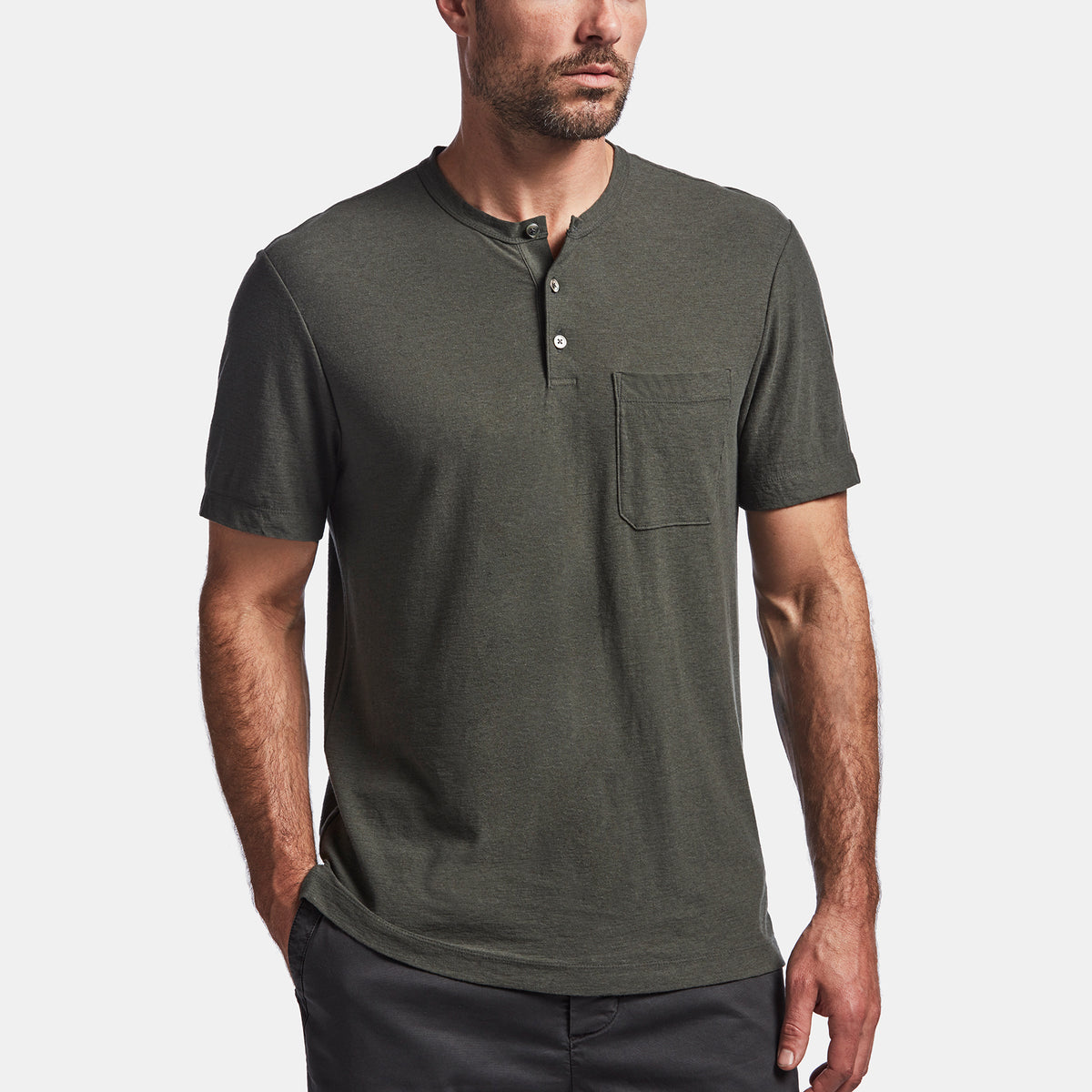 Cotton Linen Jersey Henley  In Marsh | James Perse Los Angeles