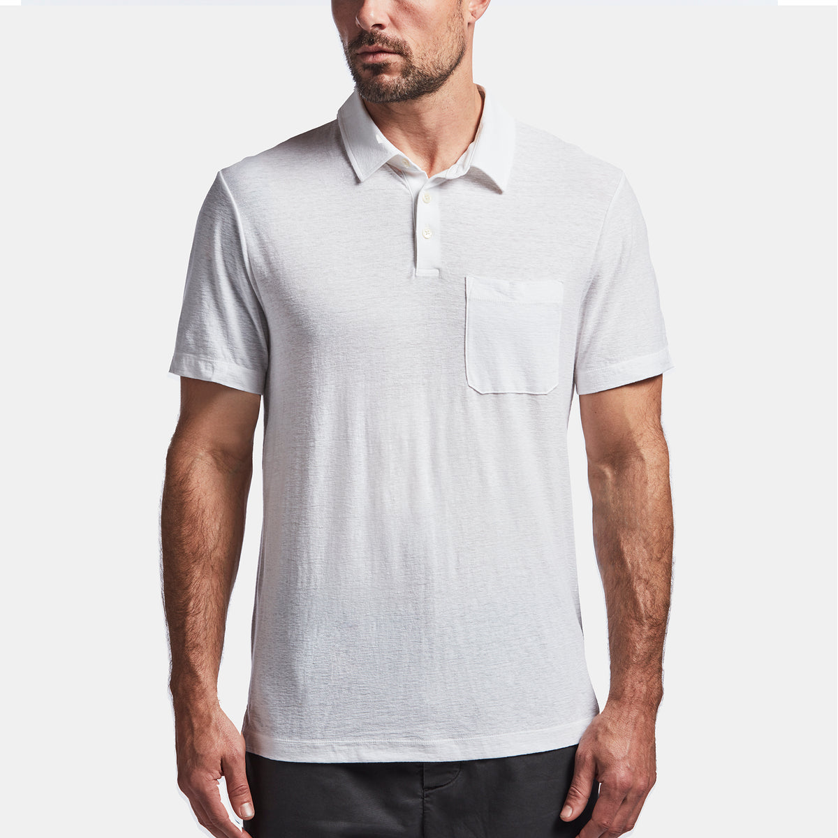 Cotton Linen Jersey Pocket Polo In White | James Perse Los Angeles
