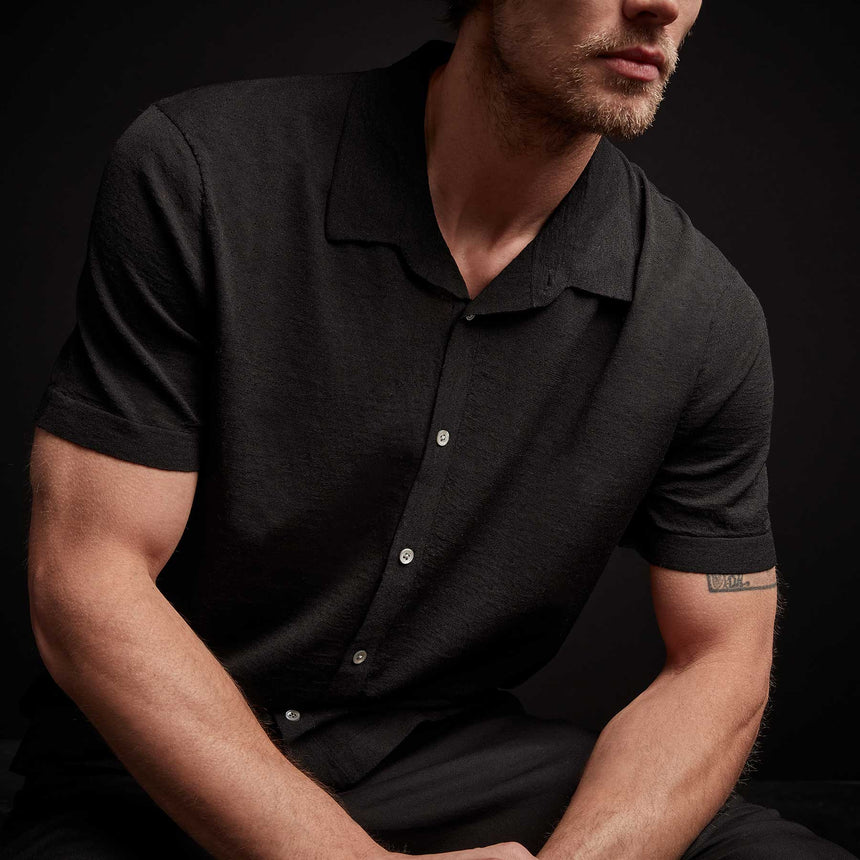 Linen Blend Knit Shirt - Black | James Perse Los Angeles