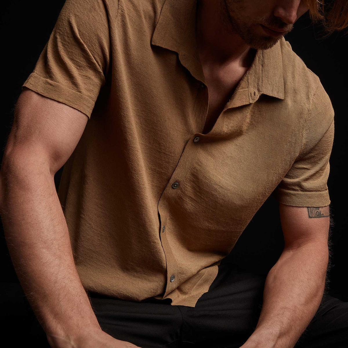 Linen Blend Knit Shirt - Bronze | James Perse Los Angeles