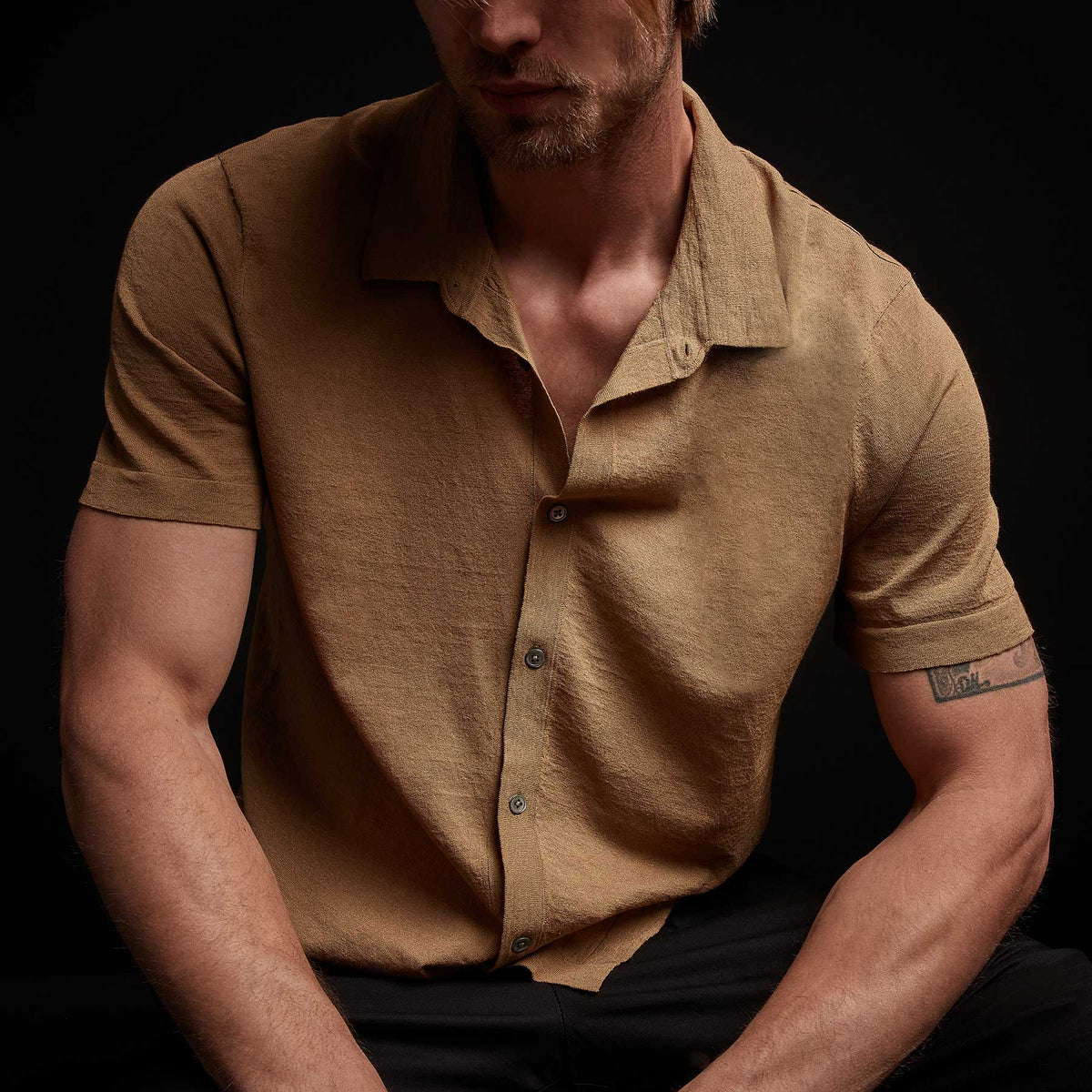 Linen Blend Knit Shirt - Bronze | James Perse Los Angeles
