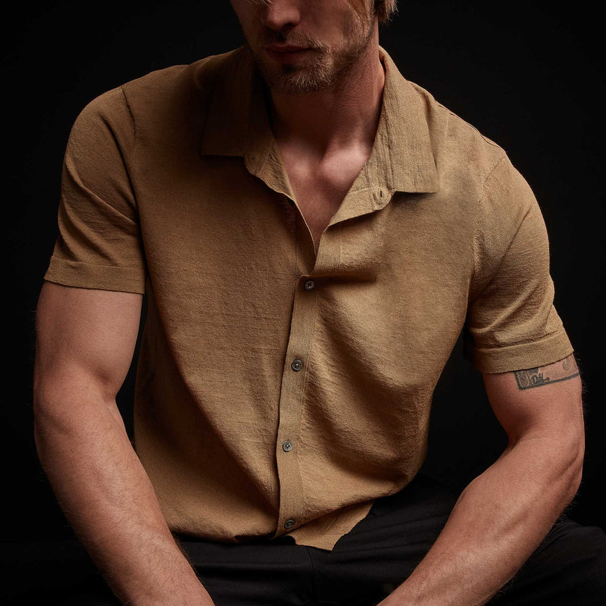 Linen Blend Knit Shirt - Bronze | James Perse Los Angeles
