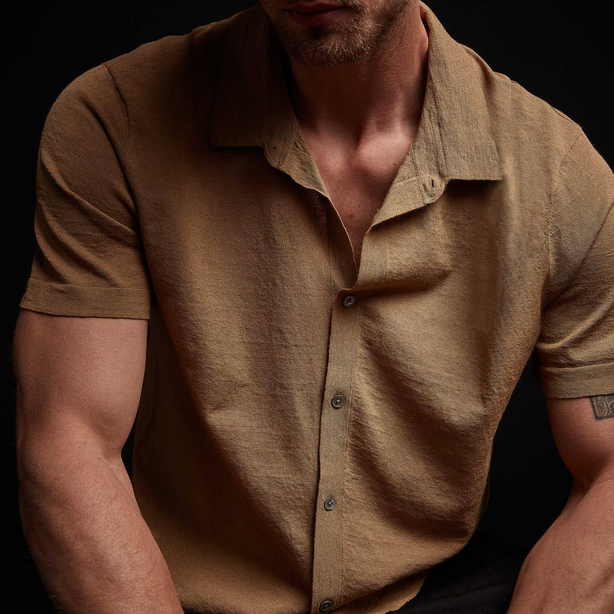 Linen Blend Knit Shirt - Bronze | James Perse Los Angeles