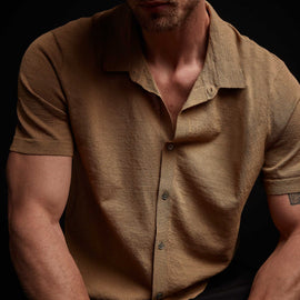 Linen Blend Knit Shirt - Bronze | James Perse Los Angeles