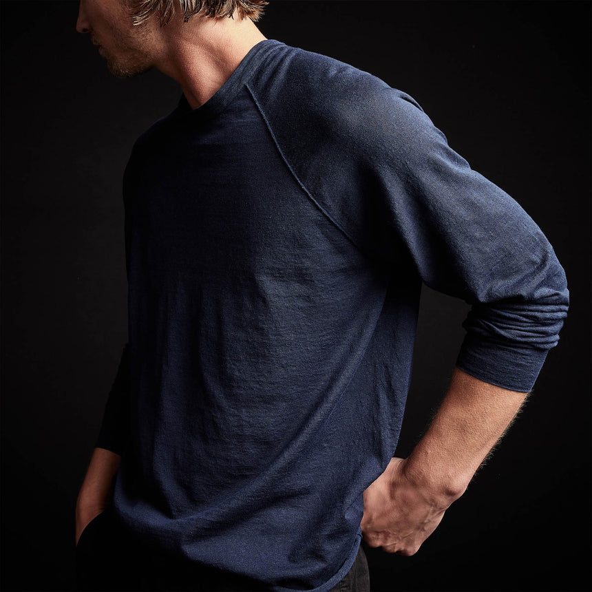 Stretch Linen Raglan Sweater in Navy | James Perse Los Angeles 