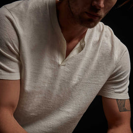 Linen Blend Short Sleeve Henley Sweater - Celadon | James Perse Los Angeles