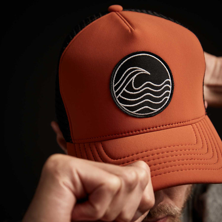 Wave Patch Scuba Trucker Hat In Burnt Orange | James Perse Los Angeles