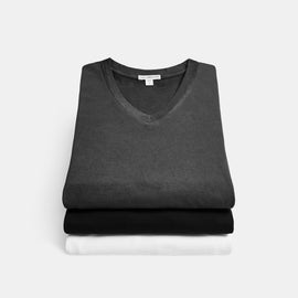 3 Pack Short Sleeve V-Neck In Black/White/Carbon Pigment | James Perse Los Angeles
