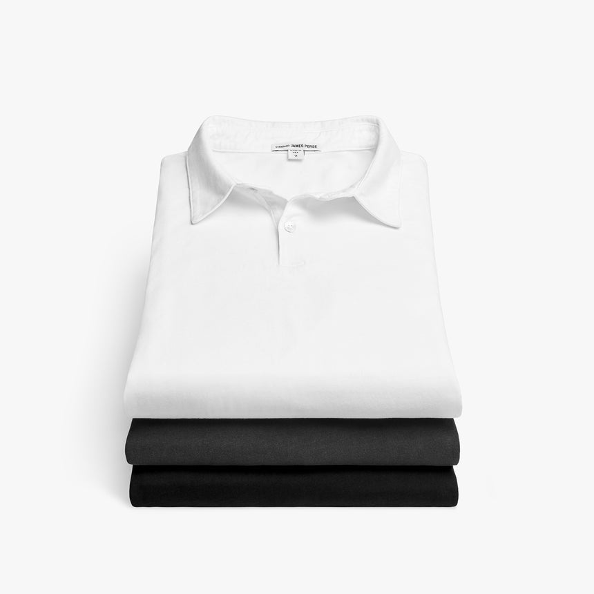 Suded Jersey Polo 3 Pack In Black/White/Carbon Pigment | James Perse Los Angeles