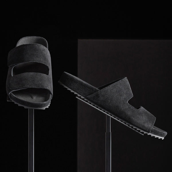 Men's Double Strap Suede Slide in Black | James Perse Los Angeles