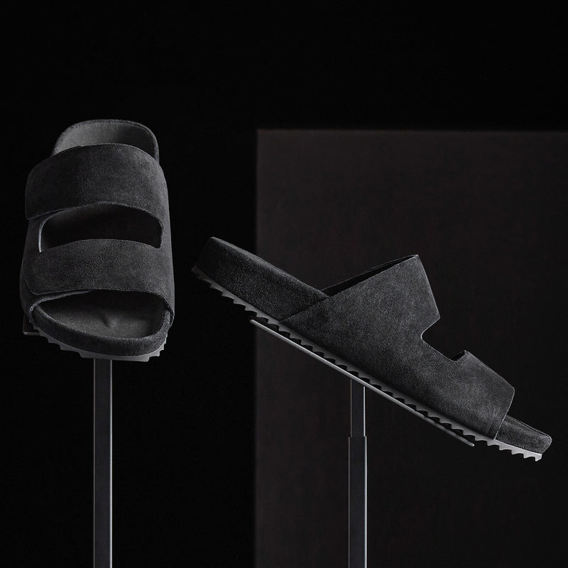 Men's Double Strap Suede Slide in Black | James Perse Los Angeles