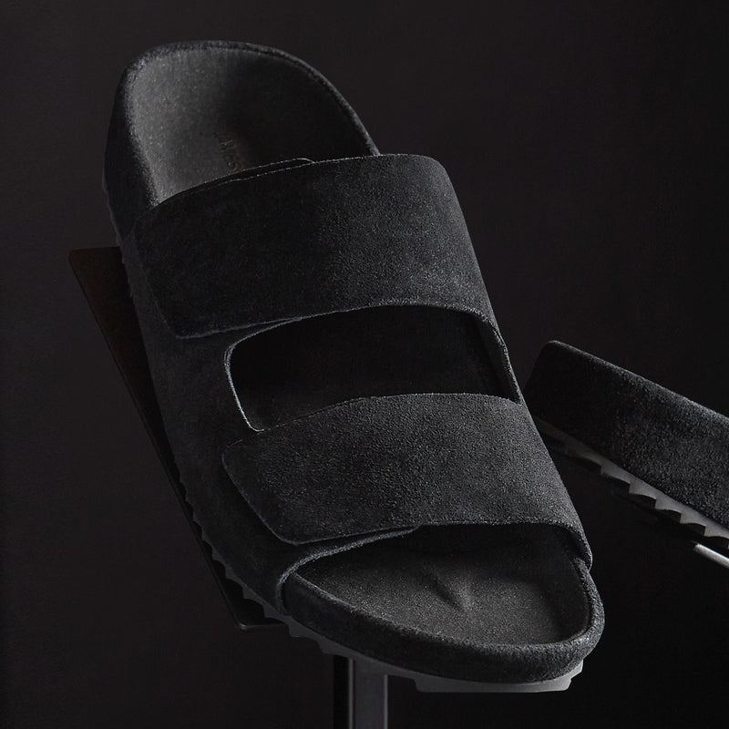 Men's Double Strap Suede Slide in Black | James Perse Los Angeles