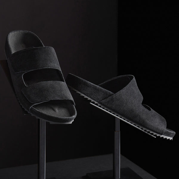 Men's Double Strap Suede Slide in Black | James Perse Los Angeles