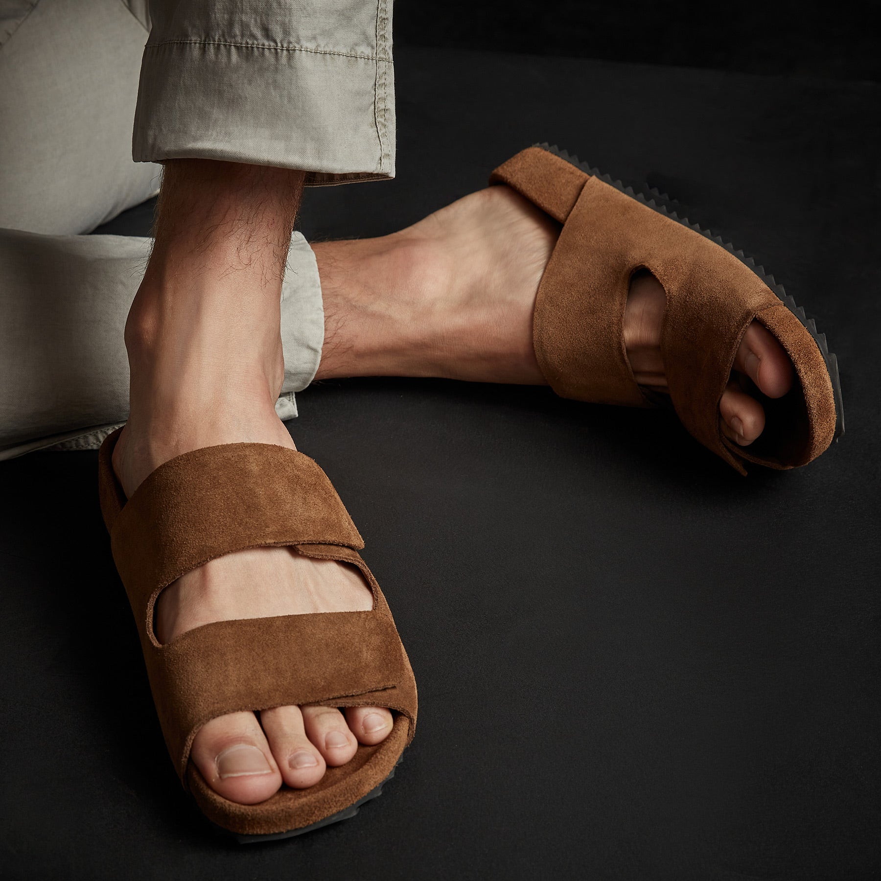 Men's Double Strap Suede Slide - Tobacco | James Perse Los Men's Double Strap Suede Slide - Tobacco | James Perse Los