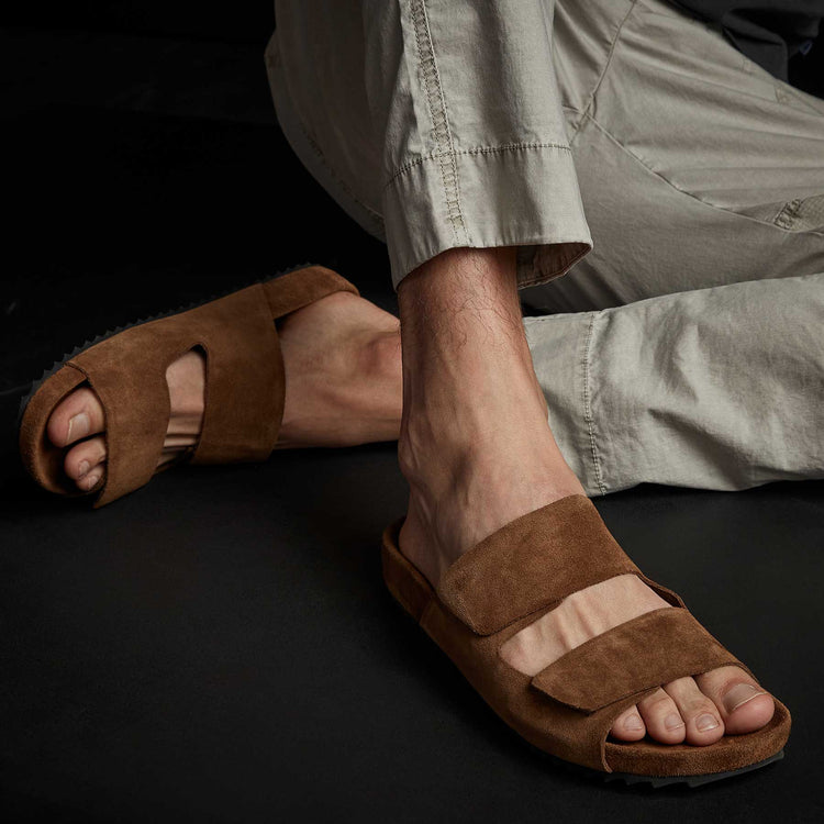 Men's Double Strap Suede Slide in Tabacco | James Perse Los Angeles