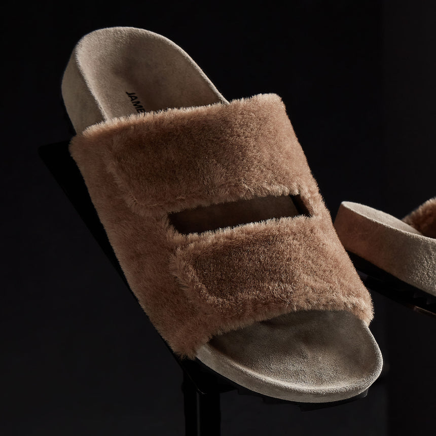 Alpaca Double Strap Slide - Chestnut/Earth | James Perse Los Angeles