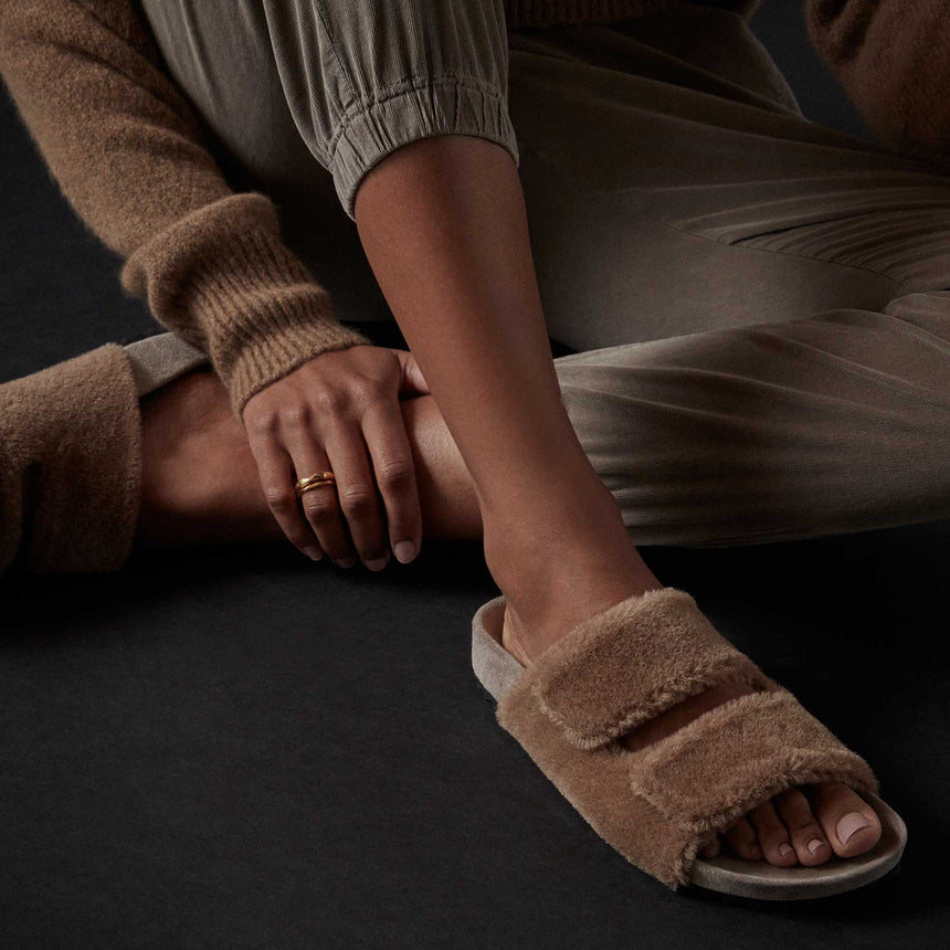Alpaca Double Strap Slide - Chestnut/Earth | James Perse Los Angeles