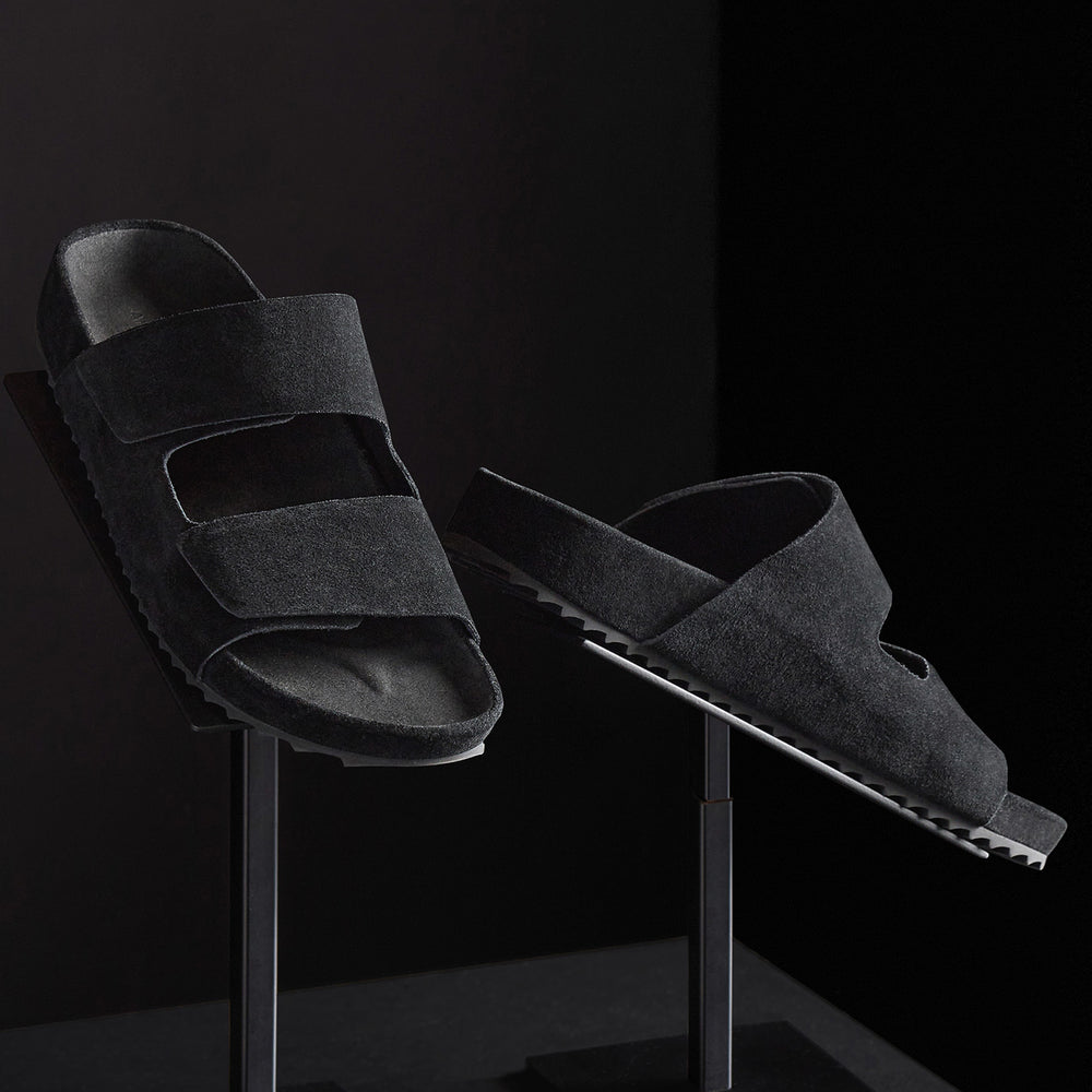 Women's Double Strap Suede Slide in Black | James Perse Los Angeles