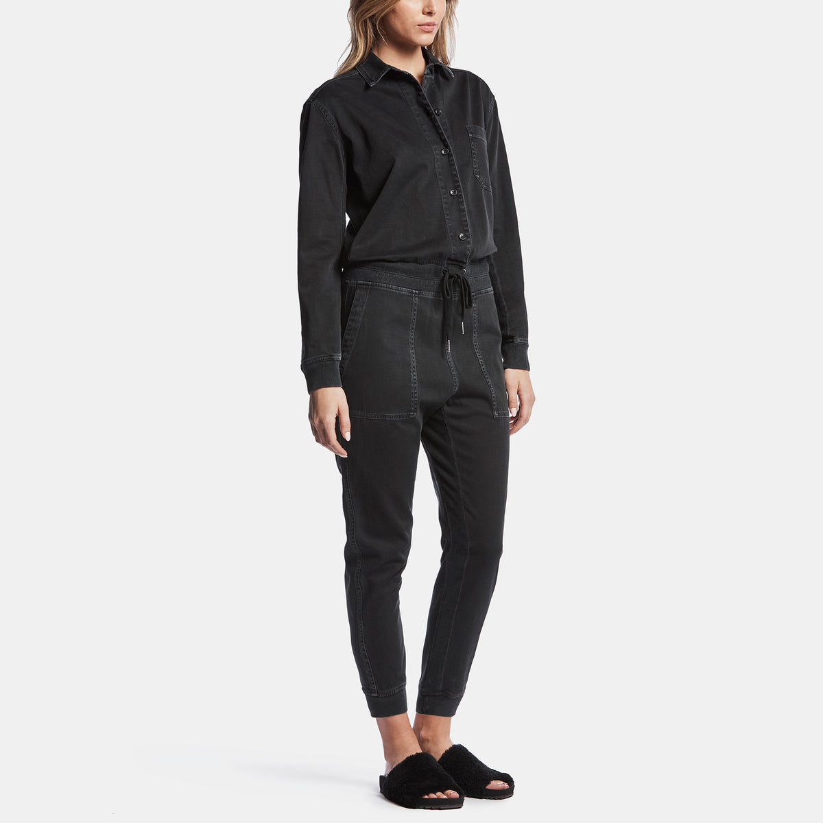 Mixed Media Jumpsuit In Black Pigment | James Perse Los Angeles