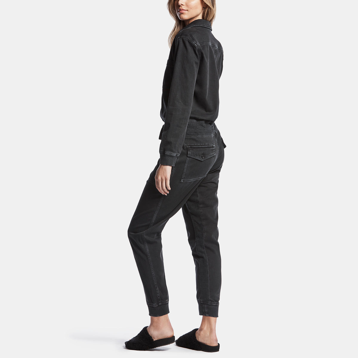 Mixed Media Jumpsuit In Black Pigment | James Perse Los Angeles