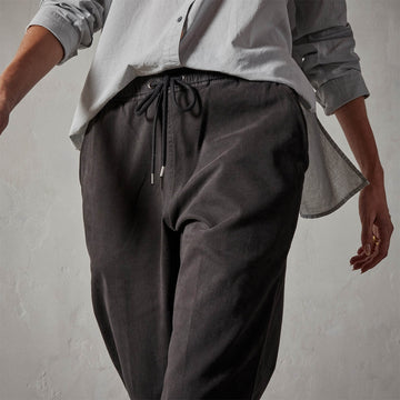 Brushed Cotton Twill Cuffed Trouser - Black